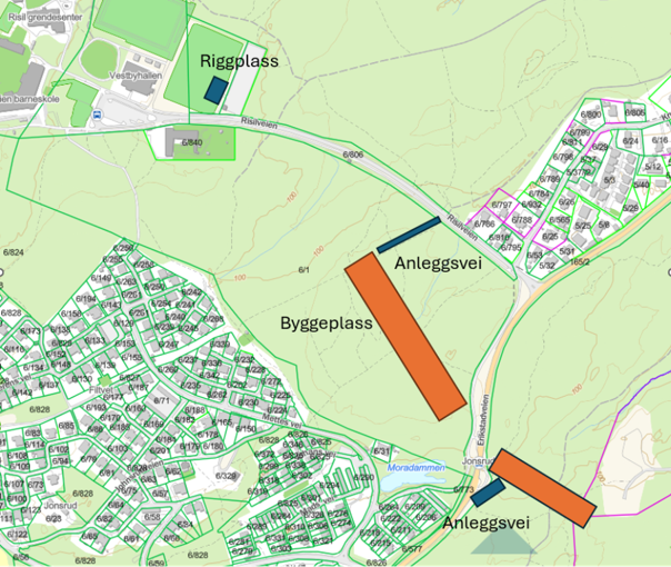 Kart avsperrede områder Oppgradering av pumpestasjoner på Rød og Deli og ny spillvannsledning gjennom Risilskogen